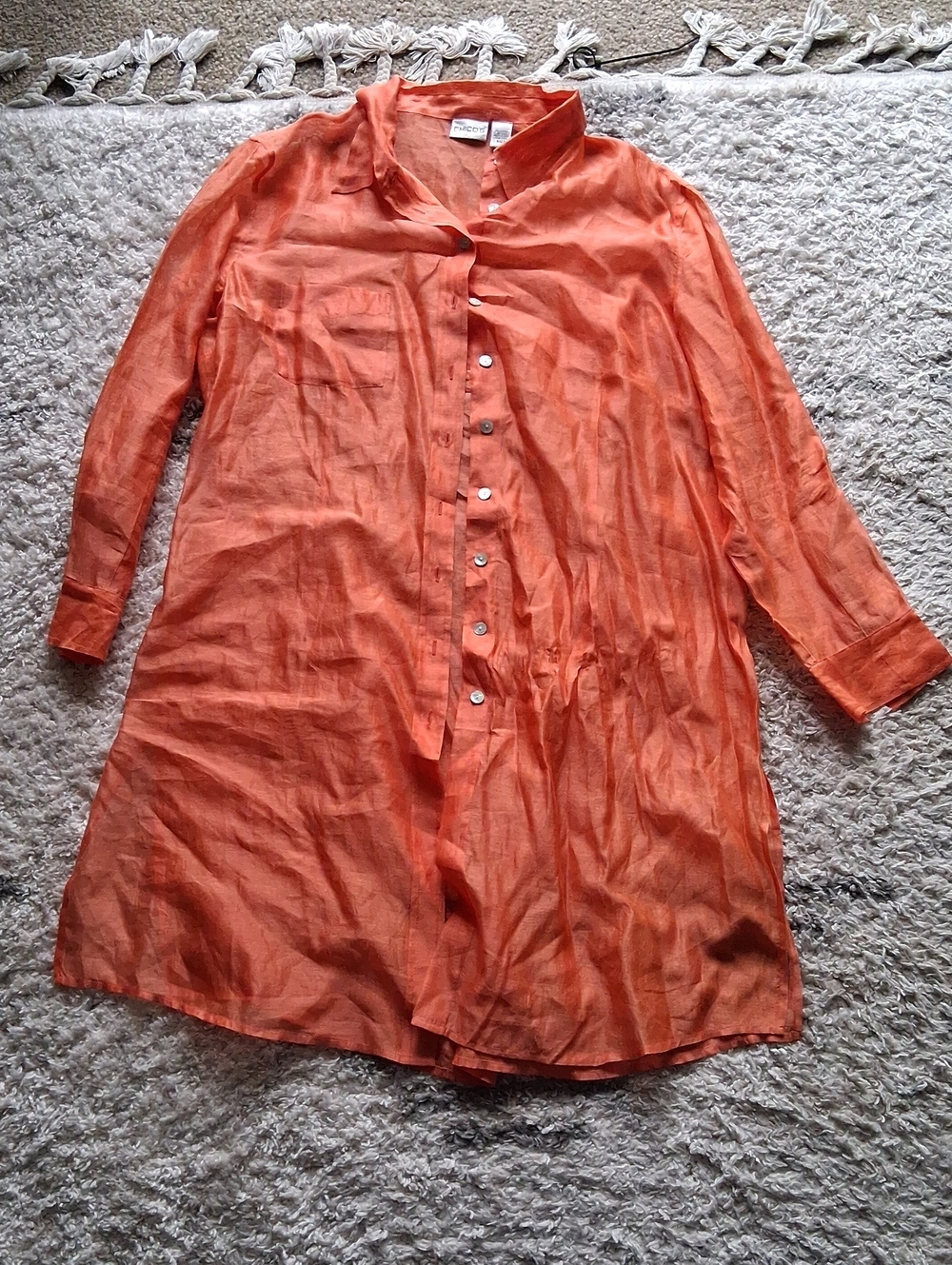Chicos 3 Lightweight Orange Longline Button-Front Jacket